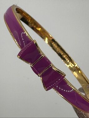 Kate Spade Purple Enamel Bow Bangle Bracelet with Gold Trim